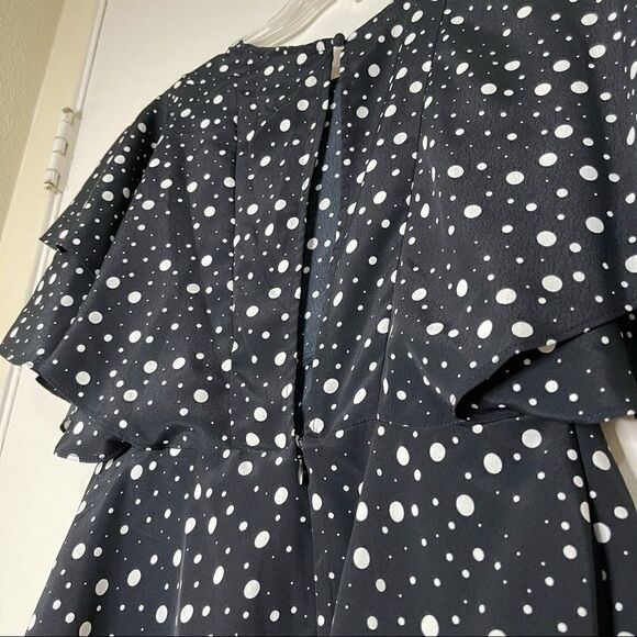 Topshop flutter sleeve black polka dot blouse top - Picture 6 of 6